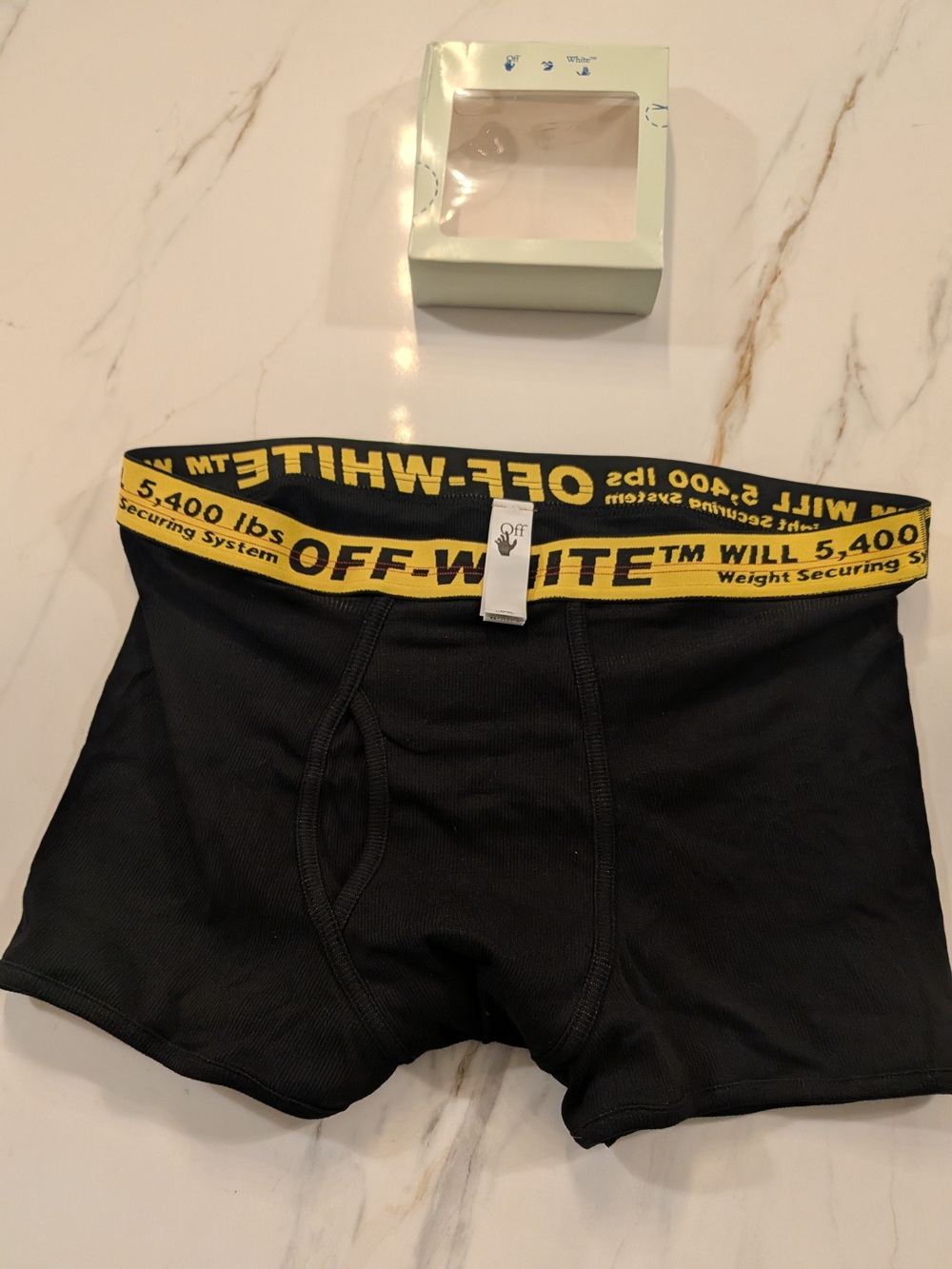 Off-White Black Boxer Briefs with Yellow Logo Waistband
